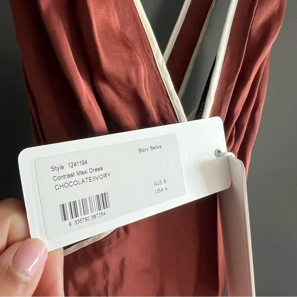 Shona Joy Belkis Contrast Plunged Cross Back Maxi Dress Size 4 NEW! With tags! - Picture 7 of 16